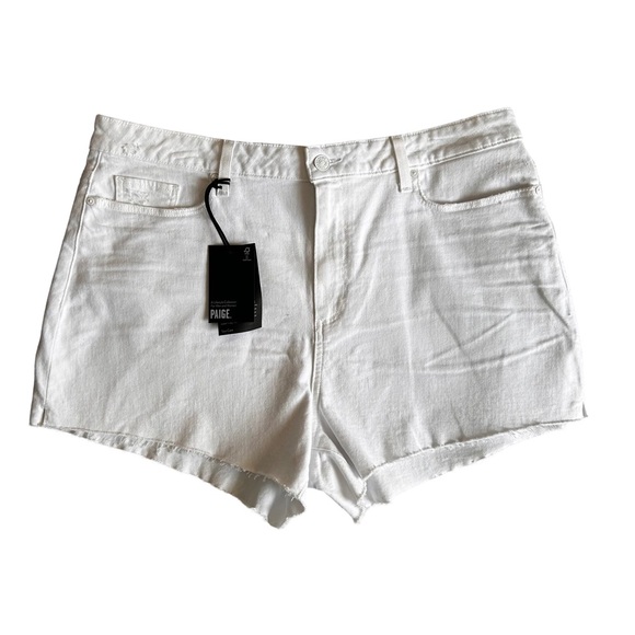 Women's PAIGE Margot Mid Thigh Denim Short Raw Hem Crisp White Size 34 NWT - Picture 11 of 17